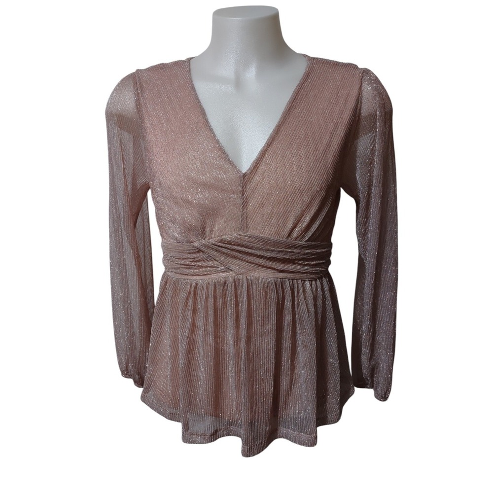 Maurices Dressy Peplum Top Women's Size Medium Gold metallic pattern Lined Shirt